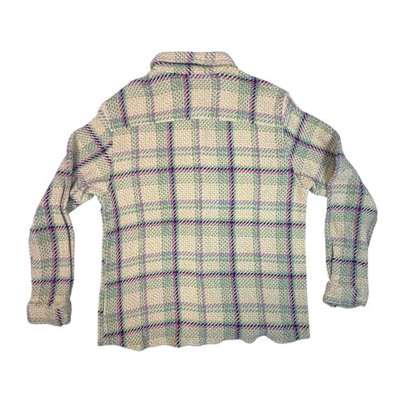 Urban Outfitters Heavy Cotton Knit Twill Shirt Jacket Plaid Pastel Yellow Size M - Picture 2 of 10